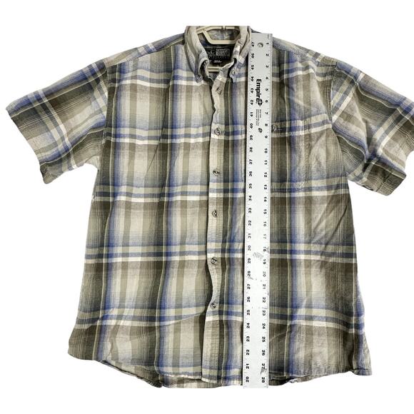 Canyon Guide Mens Button Up Shirt Men Large L Blue Green Plaid 100% Cotton FLAW - Picture 3 of 7